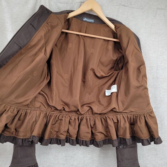 Italian Y2K Choclate Brown Ruffled Skirt and Blazer Set Steampunk Dark Academia - Picture 11 of 16
